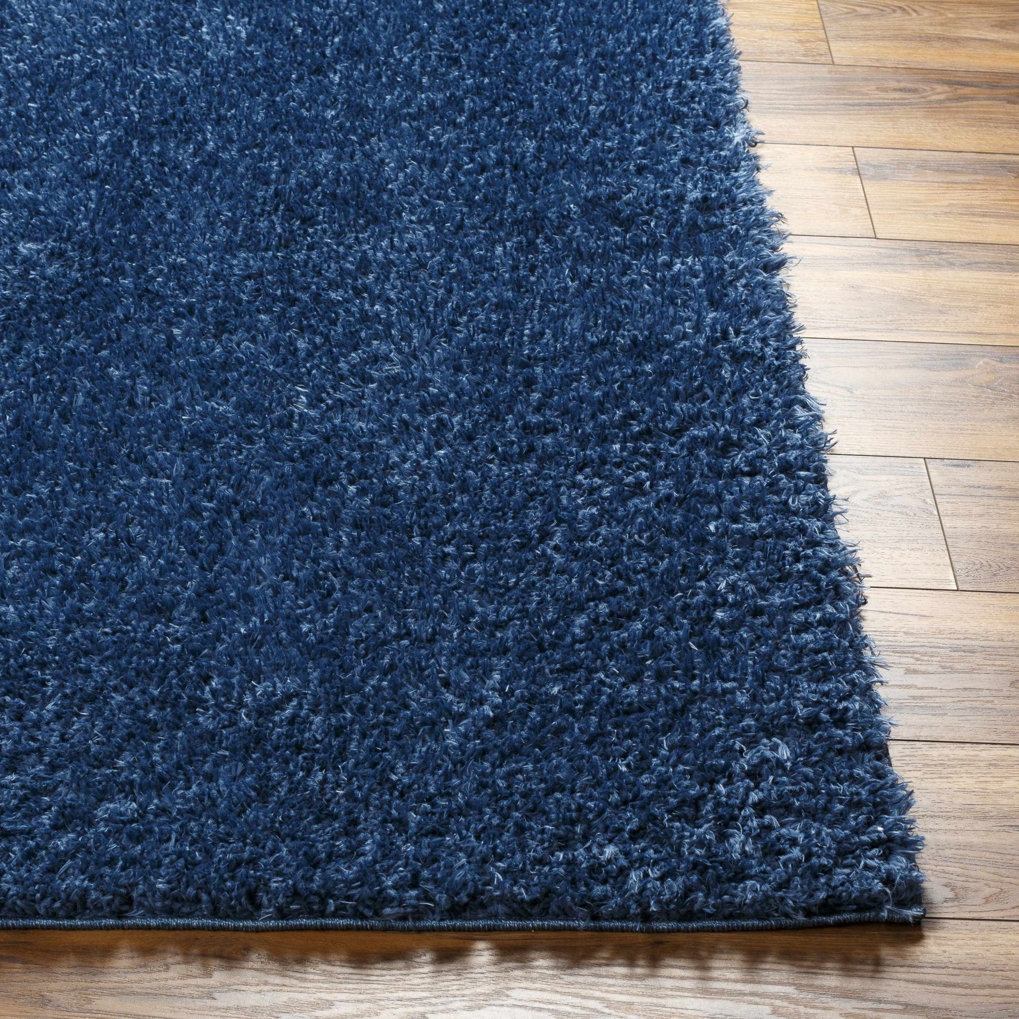 Faina Solid Dark Blue Shag Rug Washable - MyTuftedRugs.com