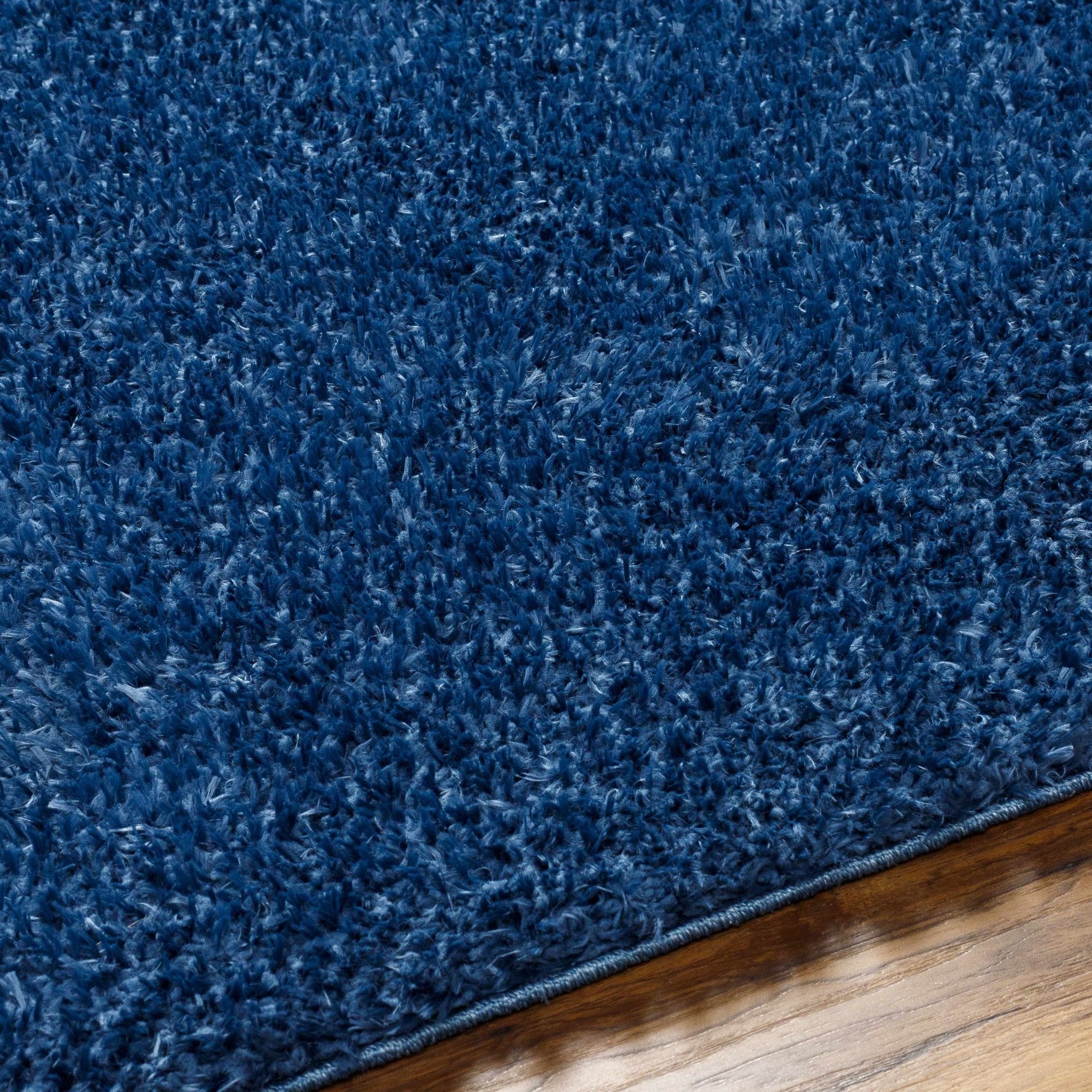 Faina Solid Dark Blue Shag Rug Washable - MyTuftedRugs.com