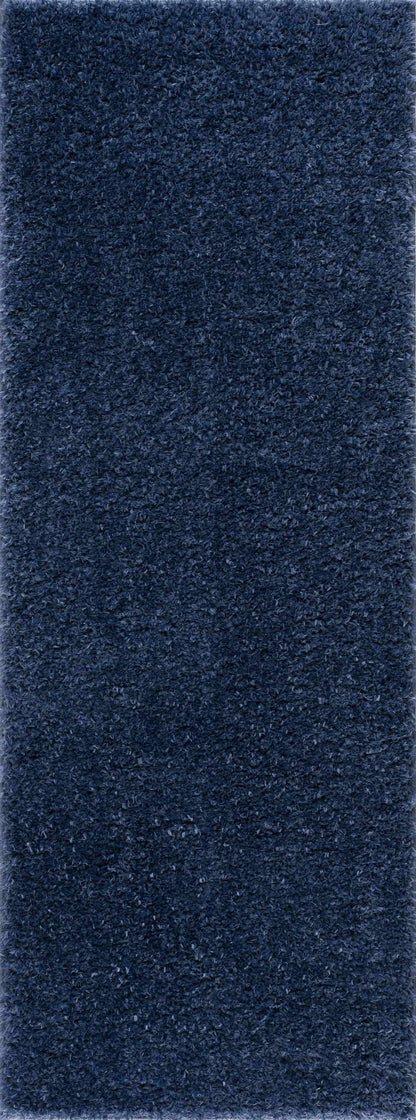 Faina Solid Dark Blue Shag Rug Washable - MyTuftedRugs.com