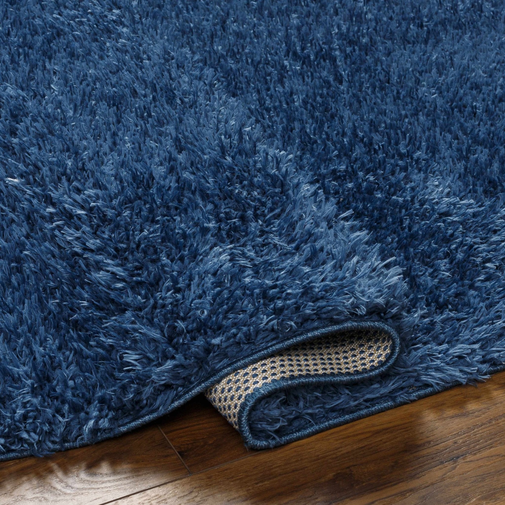 Faina Solid Dark Blue Shag Rug Washable - MyTuftedRugs.com