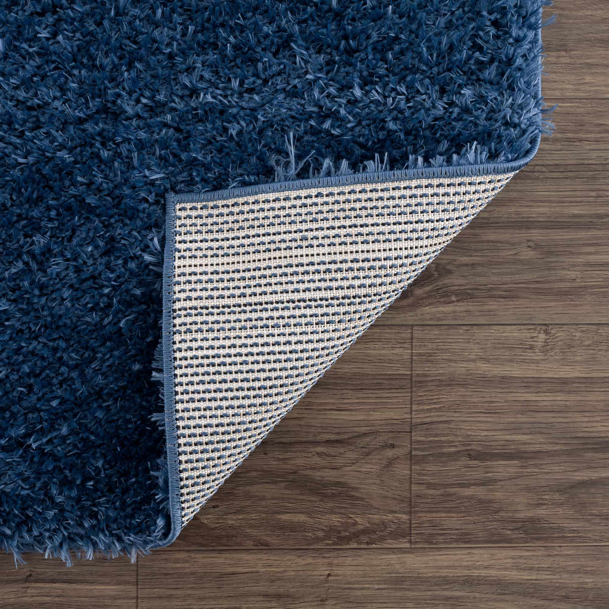 Faina Solid Dark Blue Shag Rug Washable - MyTuftedRugs.com