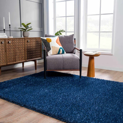 Faina Solid Dark Blue Shag Rug Washable - MyTuftedRugs.com