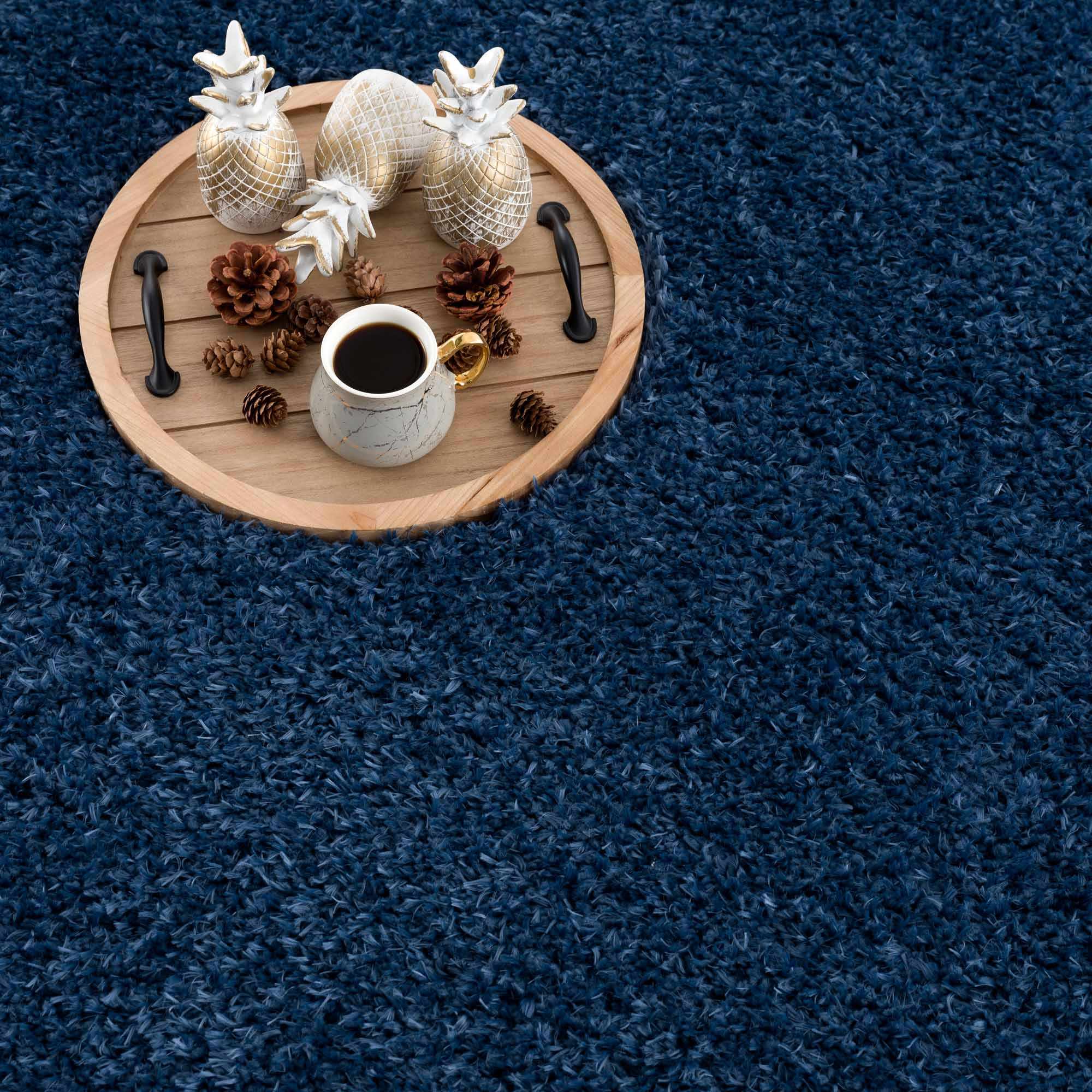 Faina Solid Dark Blue Shag Rug Washable - MyTuftedRugs.com