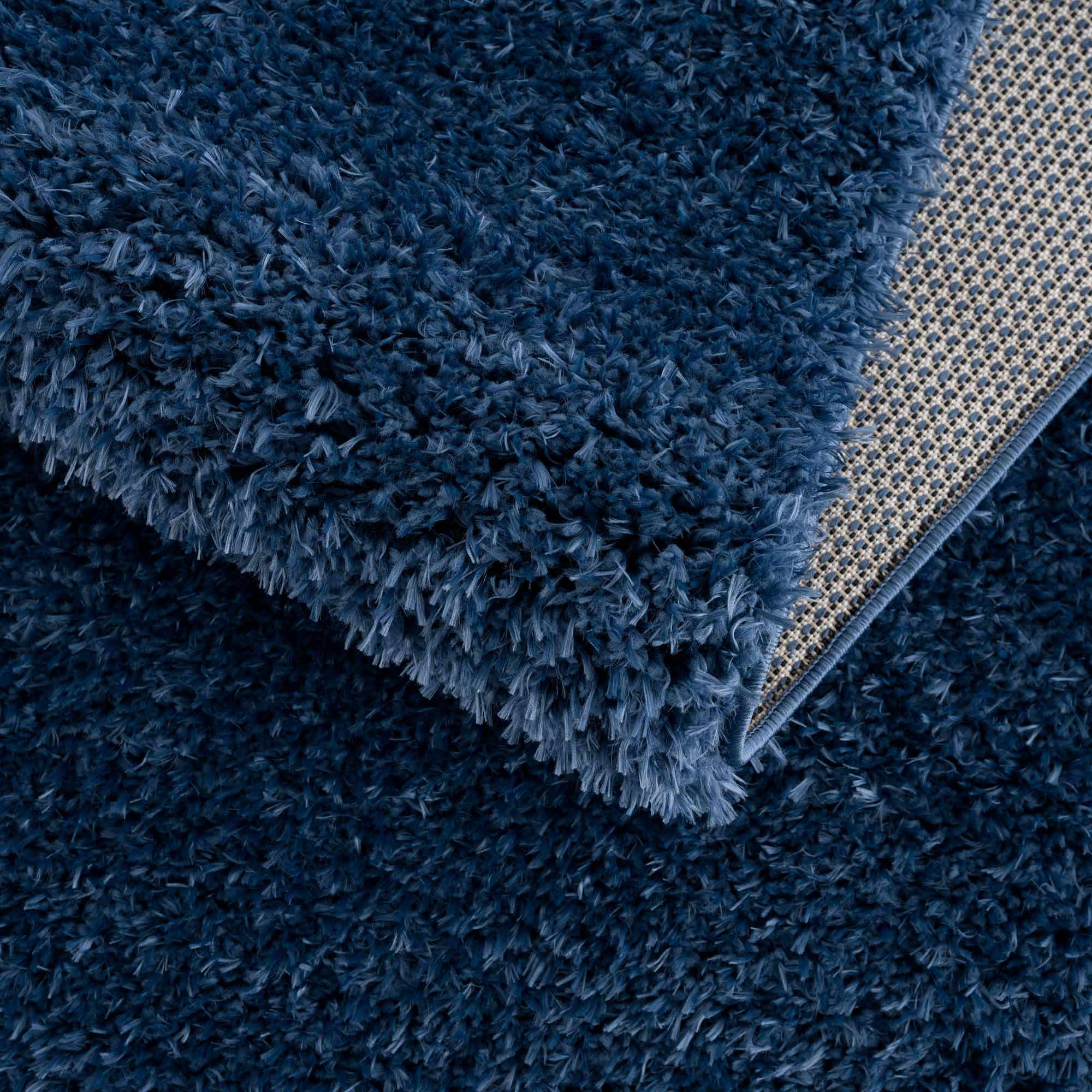 Faina Solid Dark Blue Shag Rug Washable - MyTuftedRugs.com