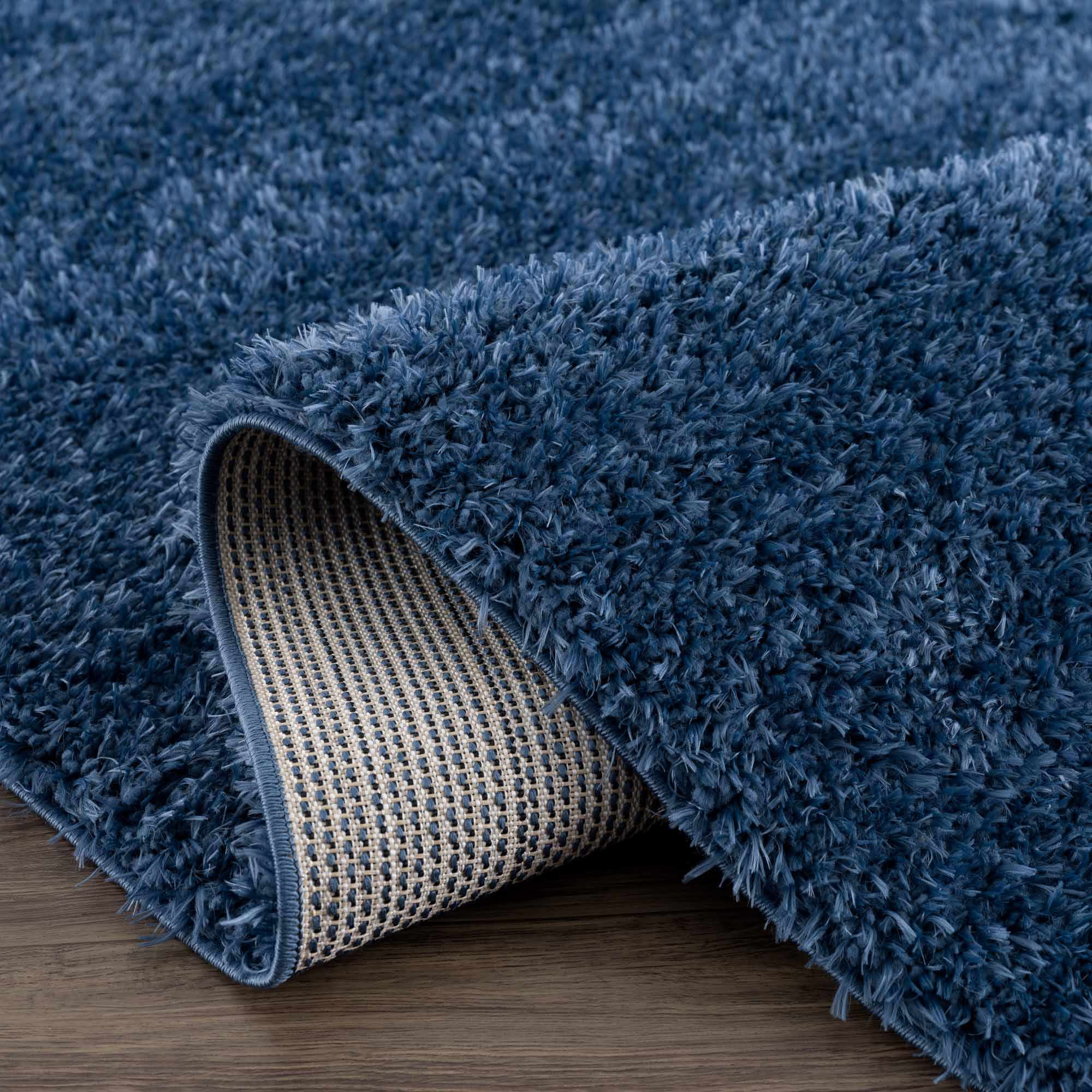 Faina Solid Dark Blue Shag Rug Washable - MyTuftedRugs.com