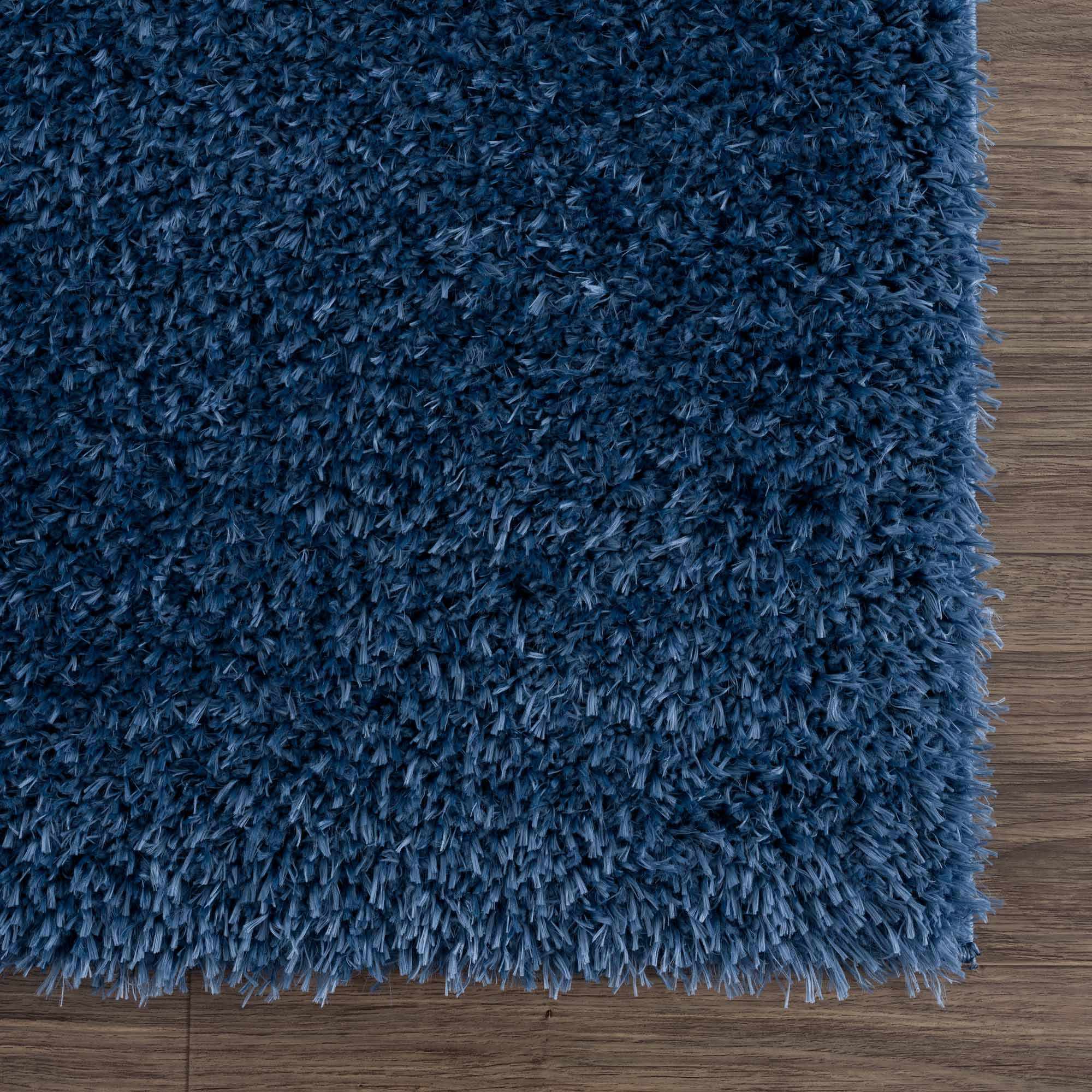 Faina Solid Dark Blue Shag Rug Washable - MyTuftedRugs.com