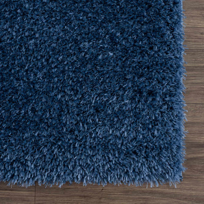 Faina Solid Dark Blue Shag Rug Washable - MyTuftedRugs.com