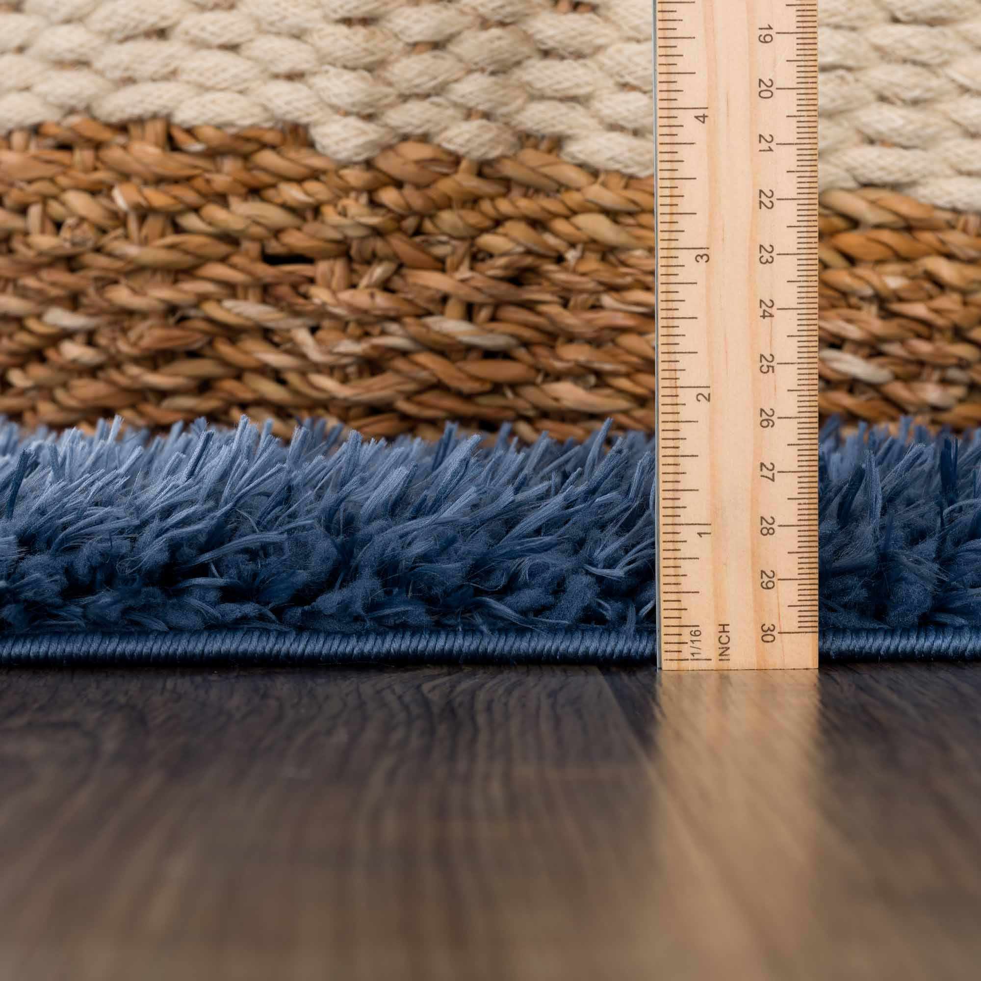 Faina Solid Dark Blue Shag Rug Washable - MyTuftedRugs.com