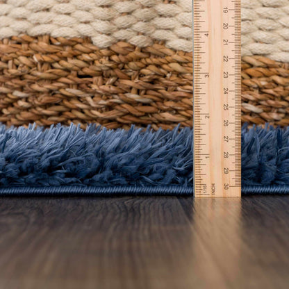 Faina Solid Dark Blue Shag Rug Washable - MyTuftedRugs.com