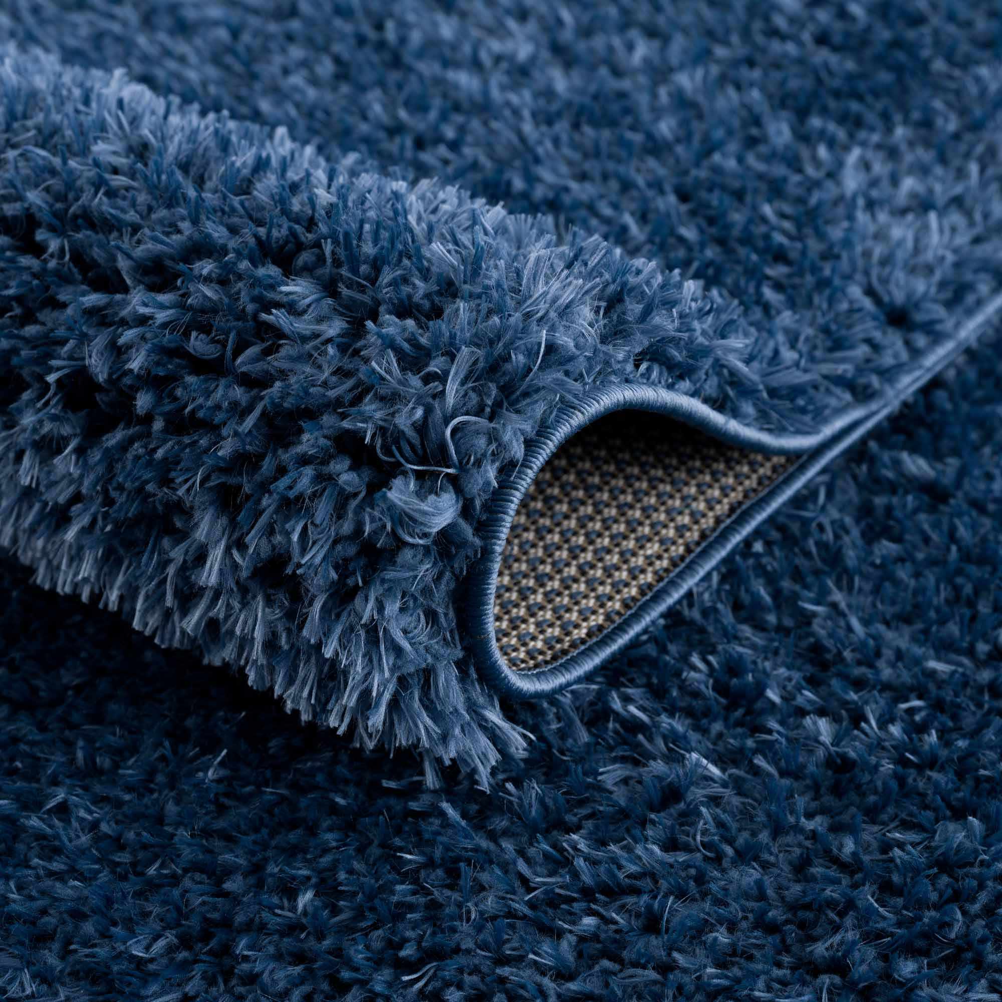 Faina Solid Dark Blue Shag Rug Washable - MyTuftedRugs.com