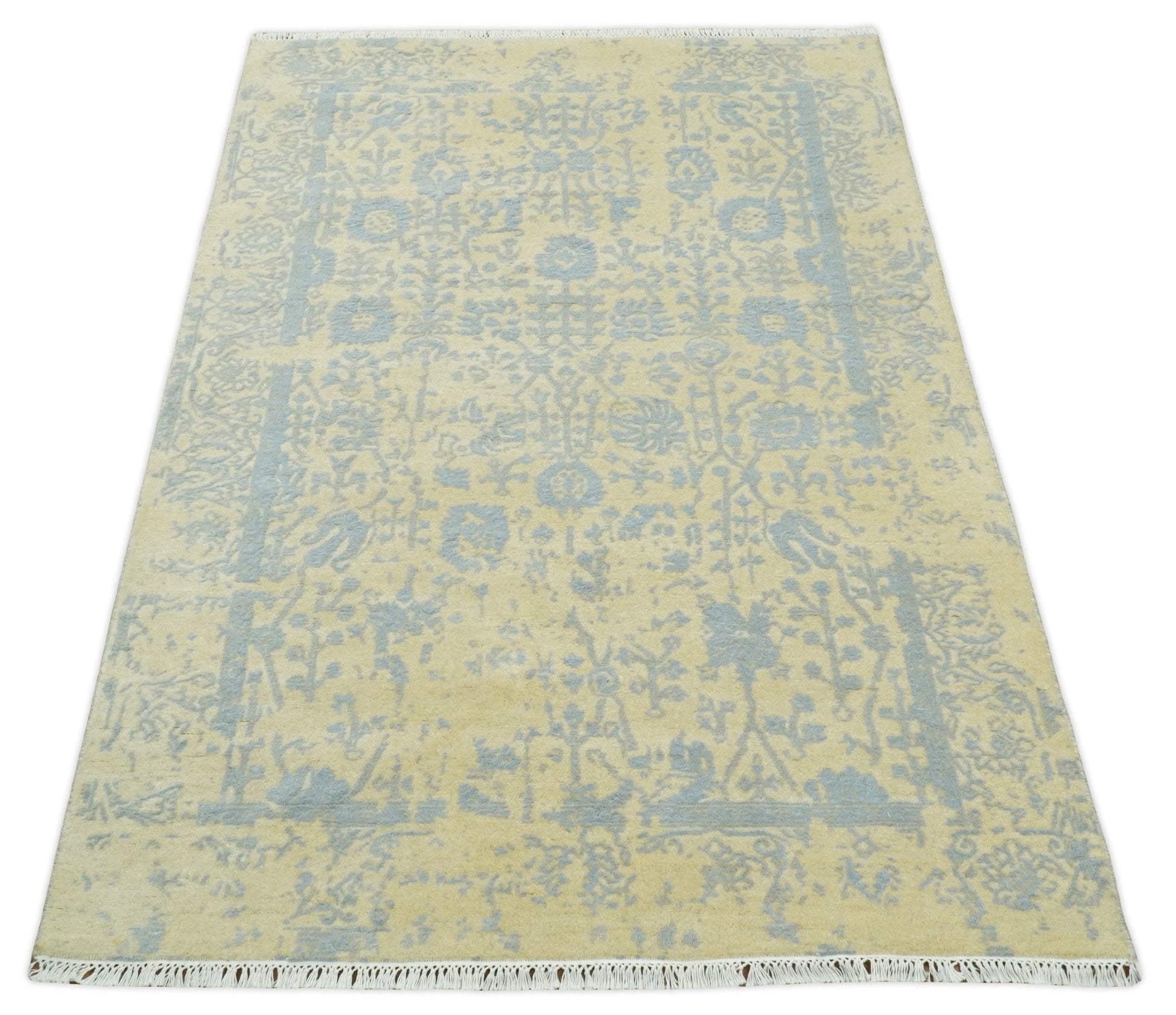 Fine Hand - Knotted Wool & Bamboo Silk Rug – Gold & Silver - MyTuftedRugs.com