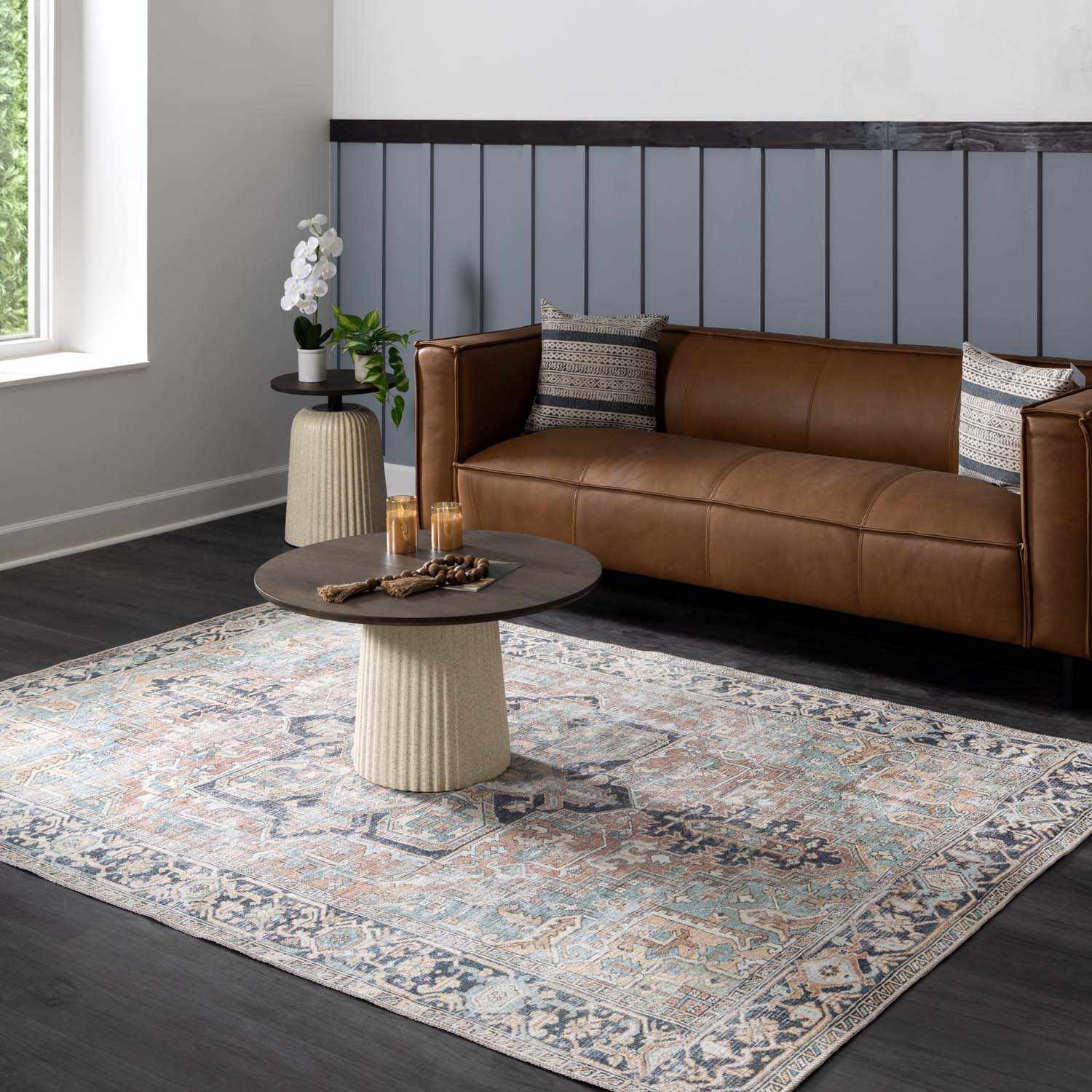 Green Nisa Tumble Dry Washable Rug - MyTuftedRugs.com