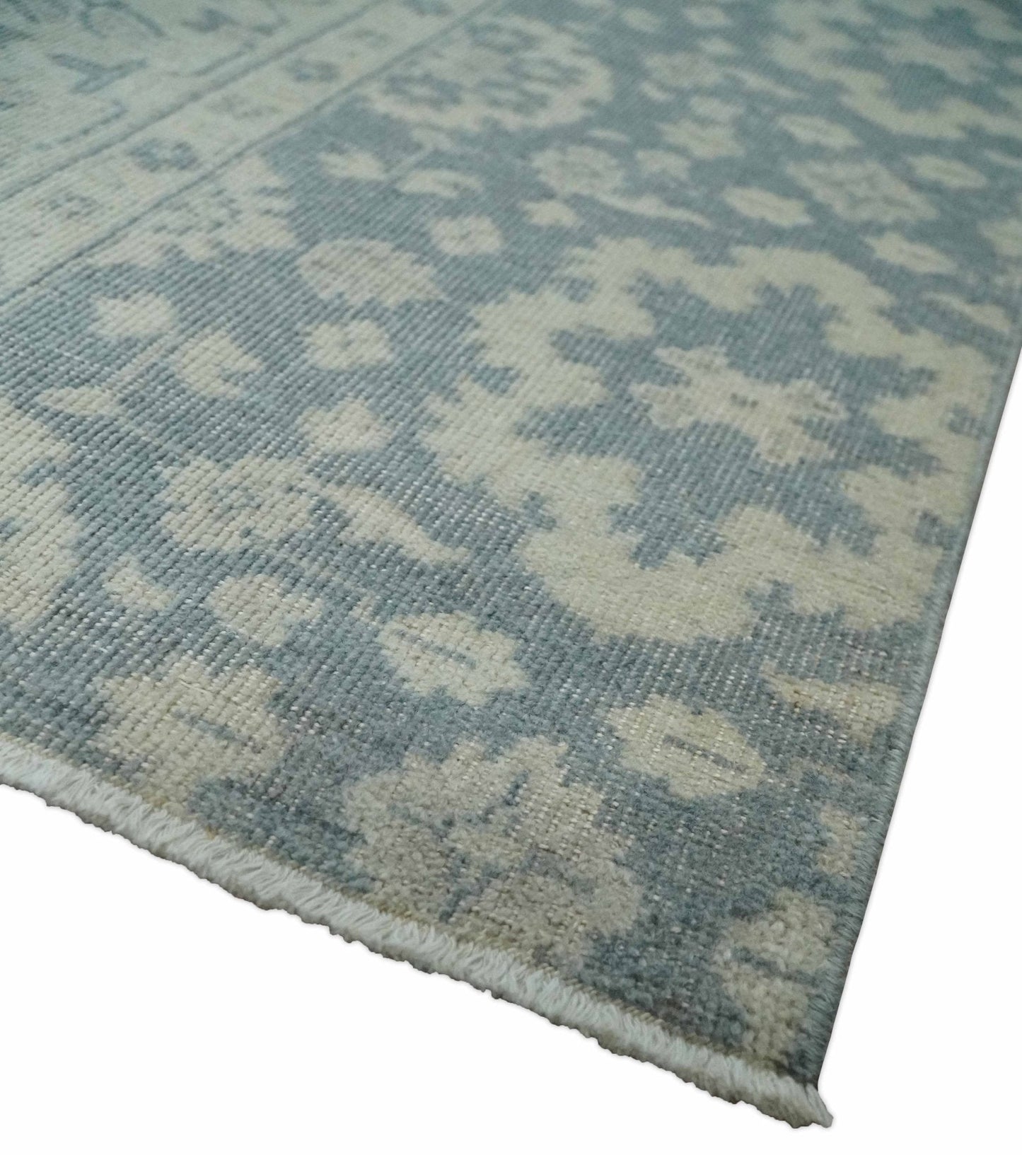 Hand - Knotted 2x4 Oushak Rug | Ivory & Charcoal Wool - MyTuftedRugs.com