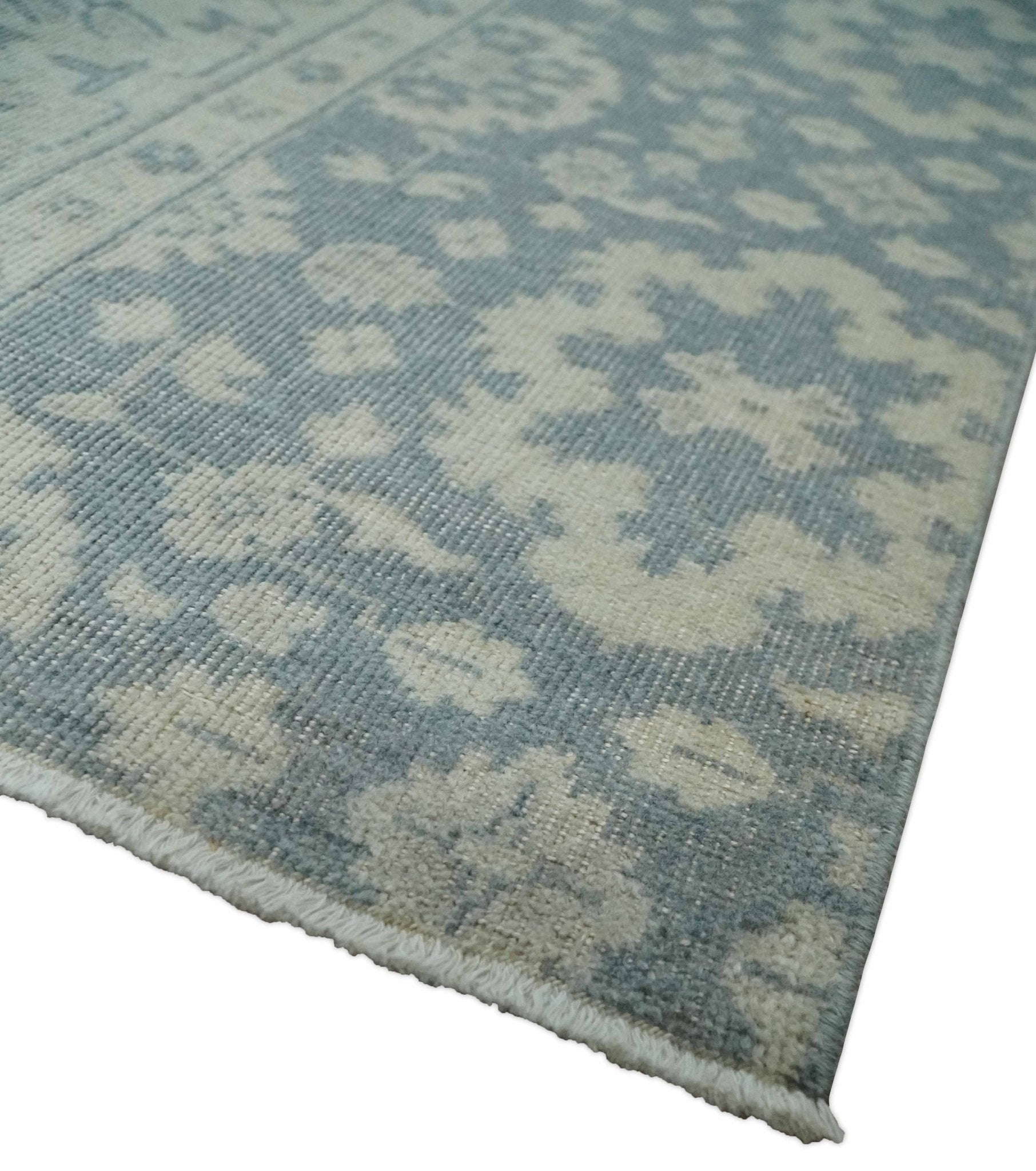 Hand - Knotted 2x4 Oushak Rug | Ivory & Charcoal Wool - MyTuftedRugs.com
