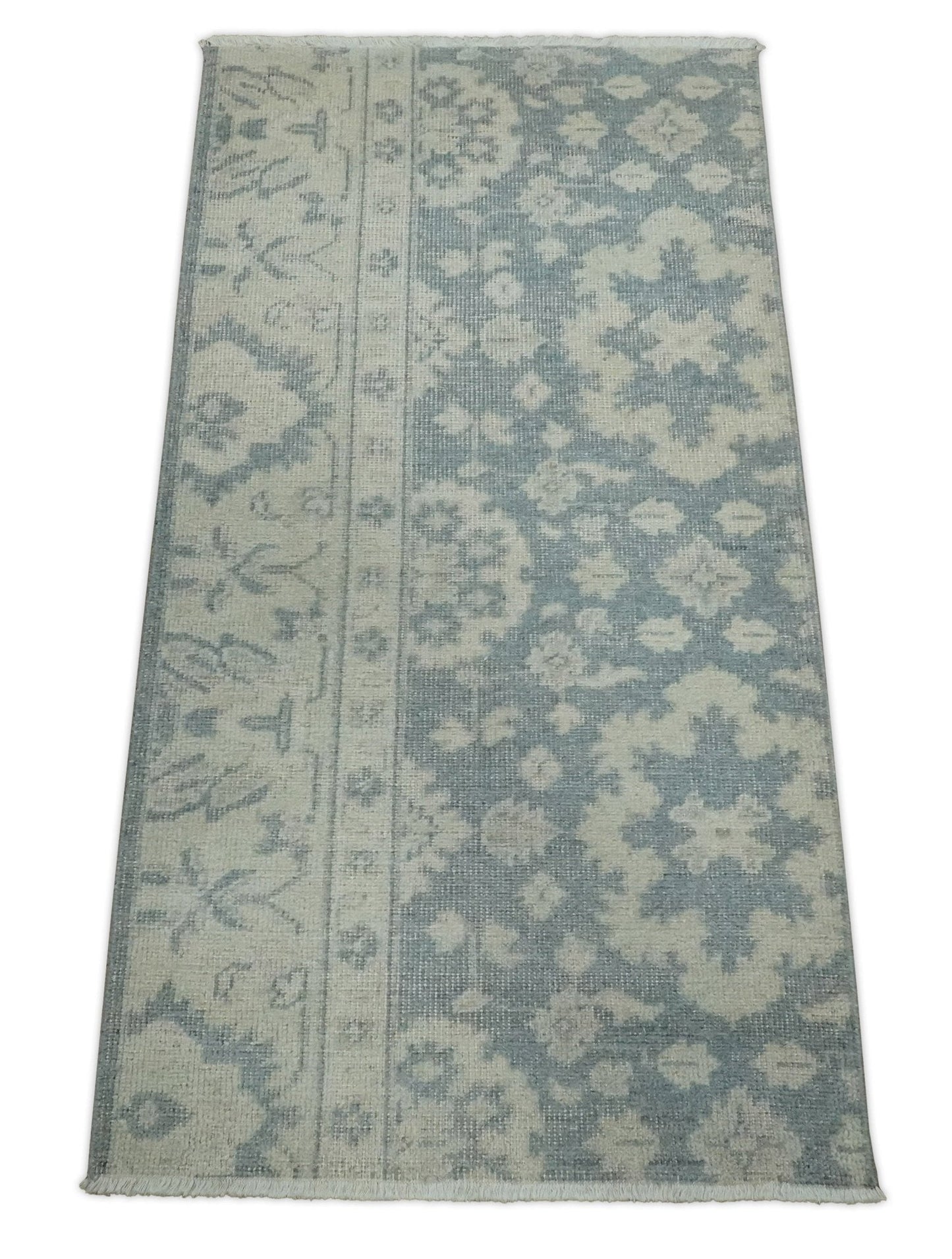 Hand - Knotted 2x4 Oushak Rug | Ivory & Charcoal Wool - MyTuftedRugs.com