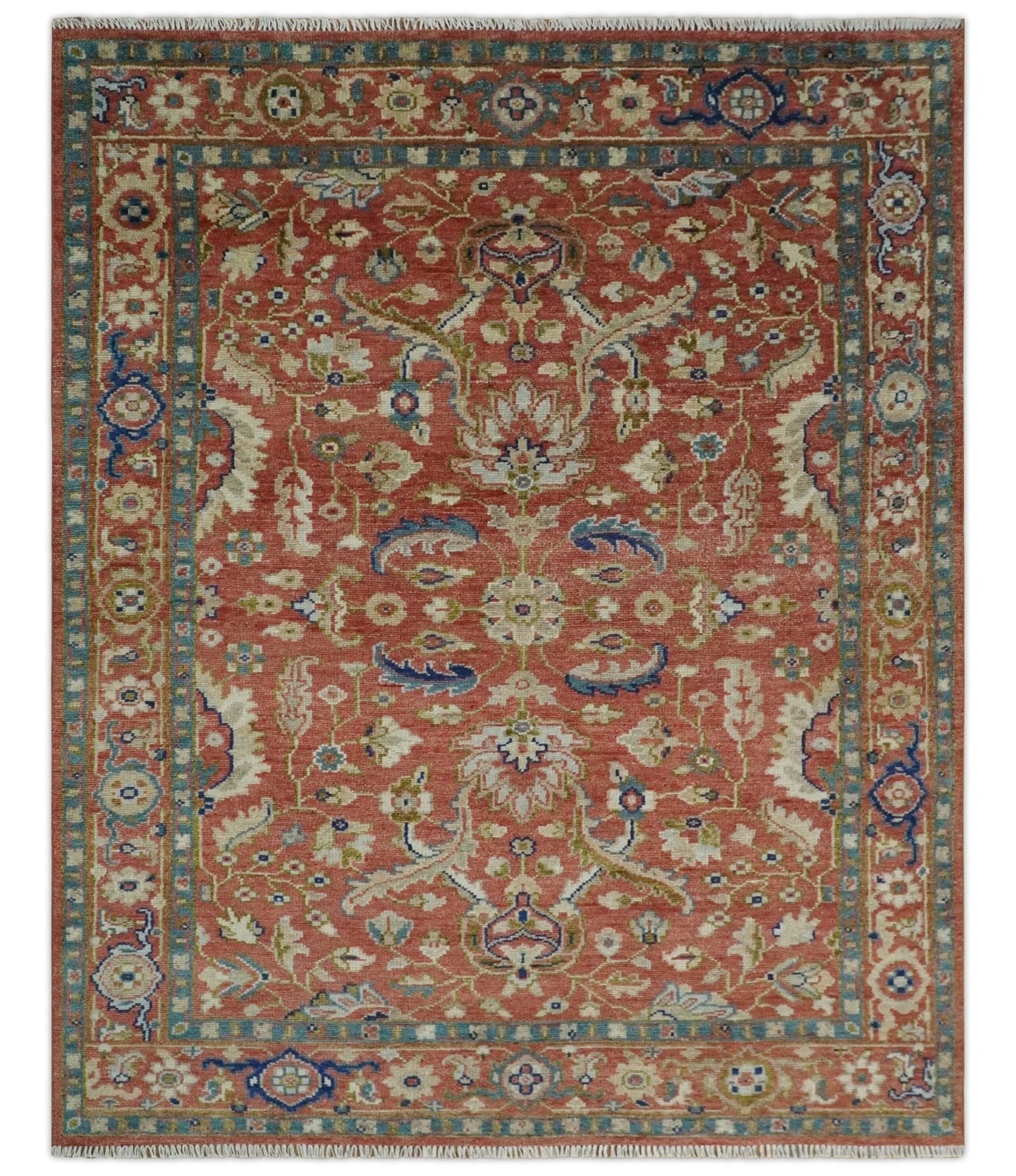 Hand - Knotted Antique Floral Oushak Rug 8x10 | Wool - MyTuftedRugs.com