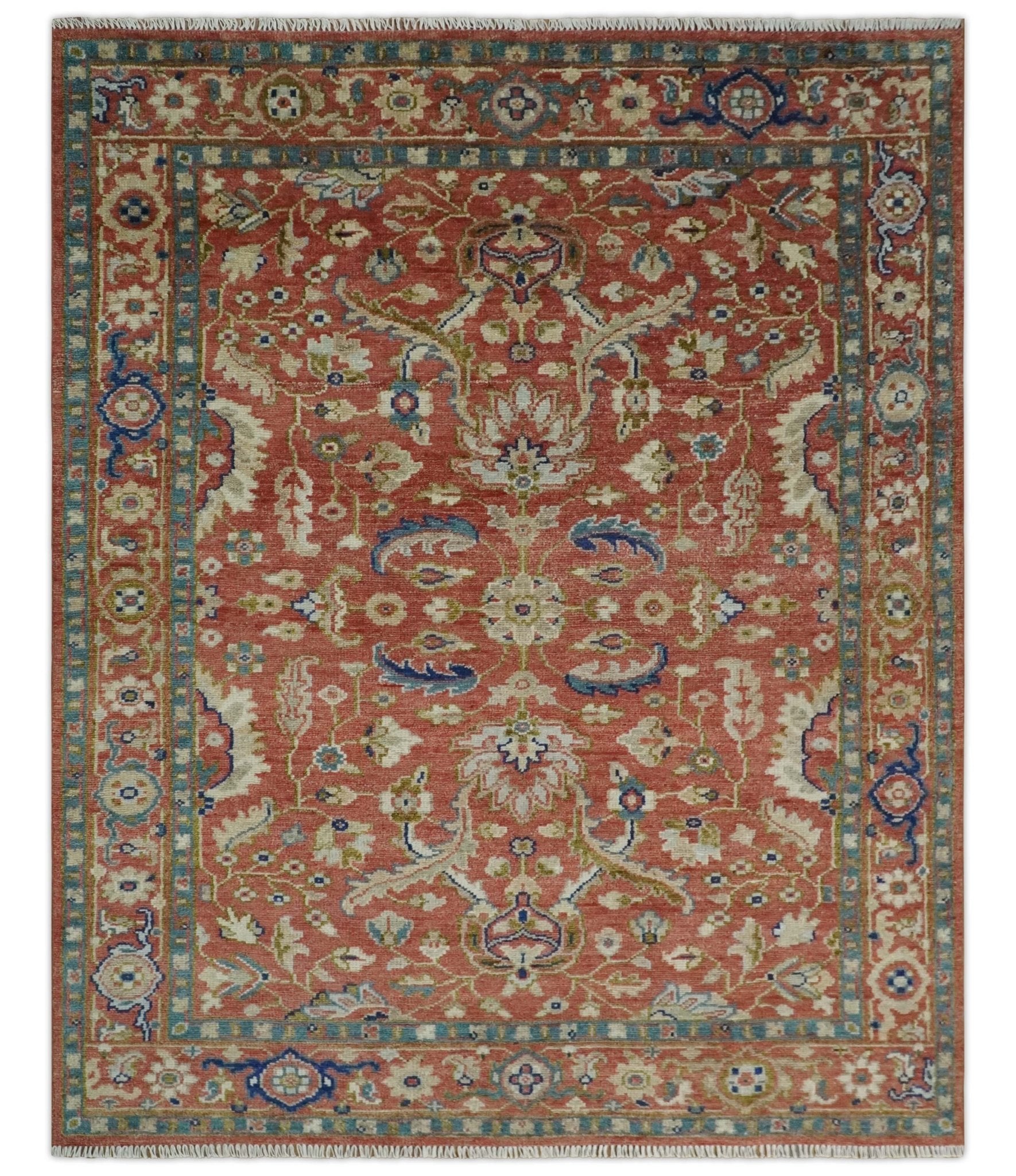 Hand - Knotted Antique Floral Oushak Rug 8x10 | Wool - MyTuftedRugs.com