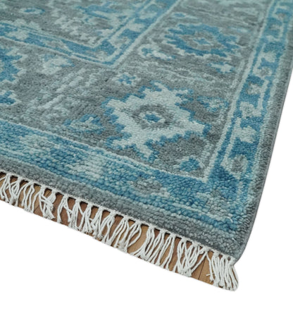 Hand - Knotted Oushak Rug | Gray & Blue Wool | Made - to - Order 4–6 Weeks - MyTuftedRugs.com