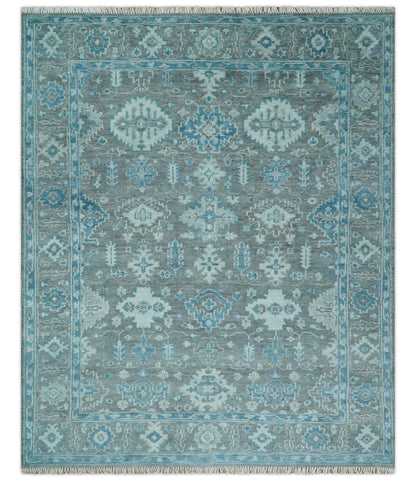 Hand - Knotted Oushak Rug | Gray & Blue Wool | Made - to - Order 4–6 Weeks - MyTuftedRugs.com