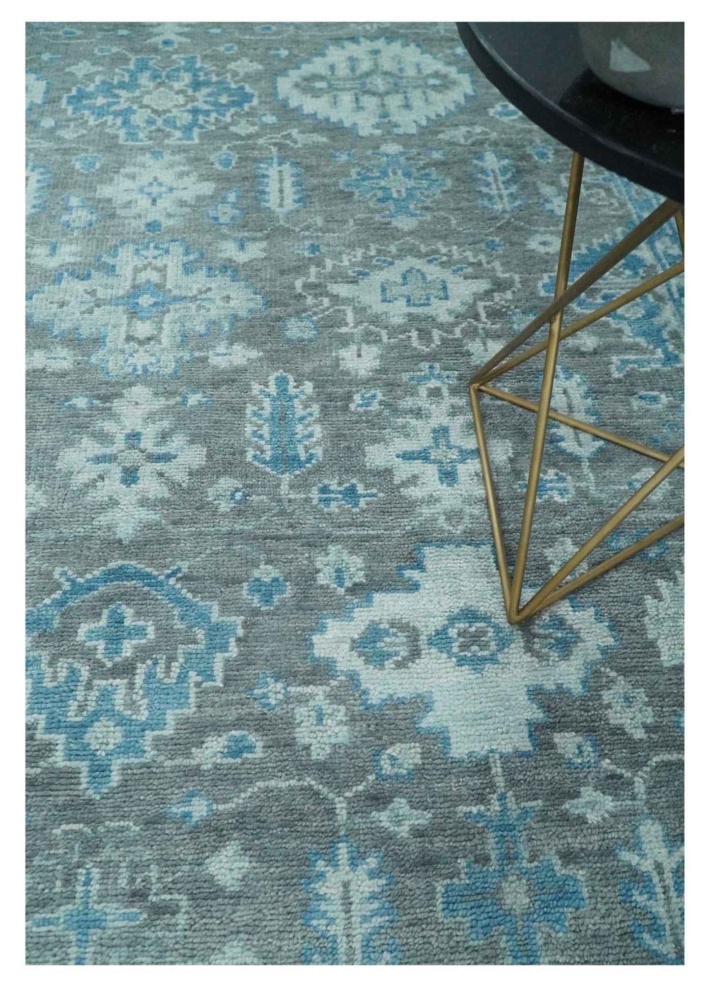 Hand - Knotted Oushak Rug | Gray & Blue Wool | Made - to - Order 4–6 Weeks - MyTuftedRugs.com