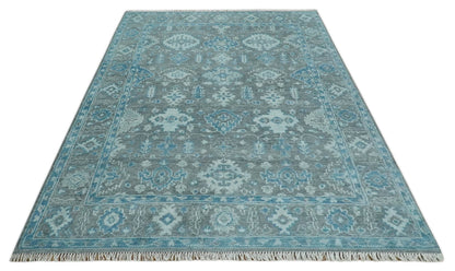 Hand - Knotted Oushak Rug | Gray & Blue Wool | Made - to - Order 4–6 Weeks - MyTuftedRugs.com