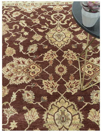 Hand - Knotted Persian Rug 8x10 | Burgundy & Gold Wool - MyTuftedRugs.com