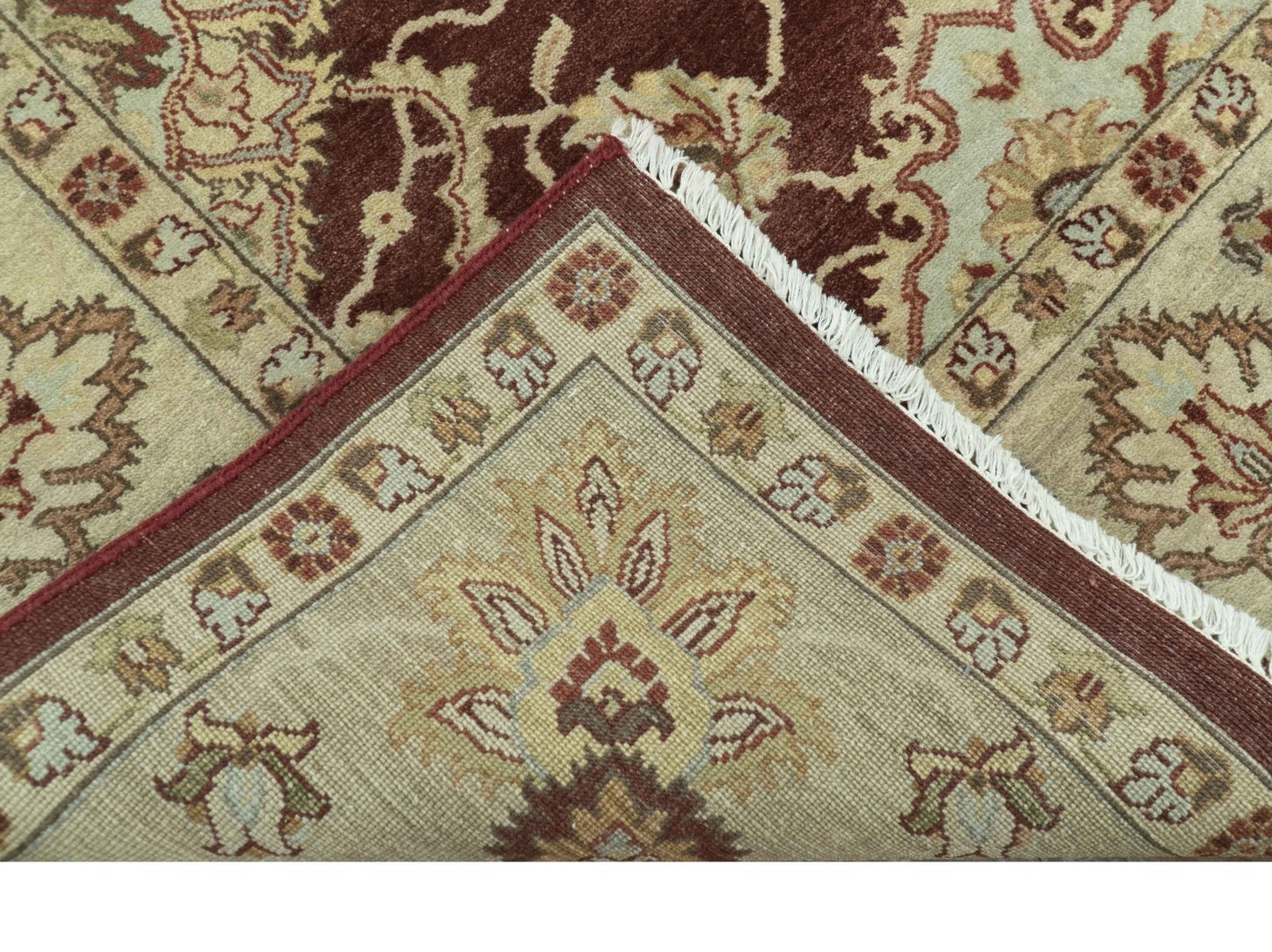 Hand - Knotted Persian Rug 8x10 | Burgundy & Gold Wool - MyTuftedRugs.com