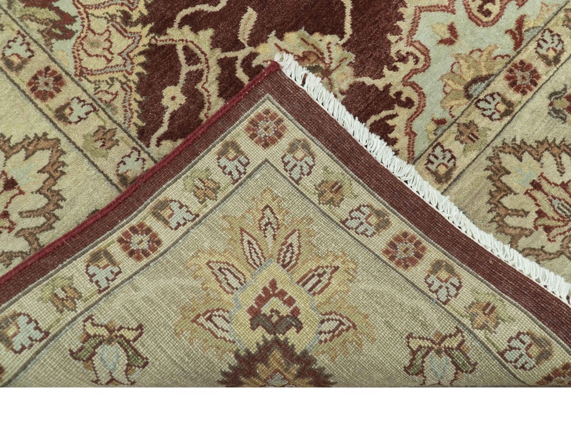 Hand - Knotted Persian Rug 8x10 | Burgundy & Gold Wool - MyTuftedRugs.com