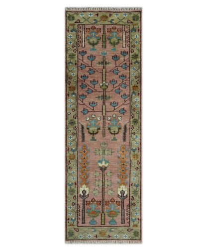 Hand - Knotted Pink & Olive Persian Rug | Wool | Ready to Ship - MyTuftedRugs.com