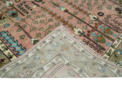 Hand - Knotted Pink & Olive Persian Rug | Wool | Ready to Ship - MyTuftedRugs.com