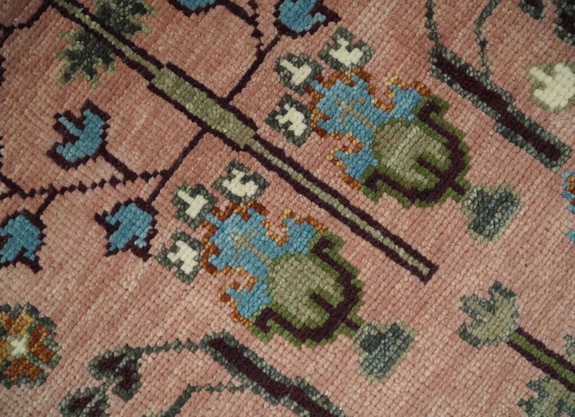 Hand - Knotted Pink & Olive Persian Rug | Wool | Ready to Ship - MyTuftedRugs.com