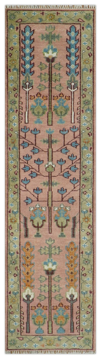 Hand - Knotted Pink & Olive Persian Rug | Wool | Ready to Ship - MyTuftedRugs.com