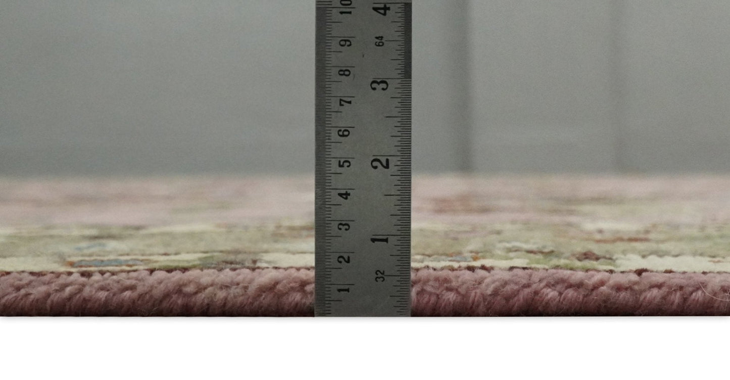 Hand - Knotted Pink & Olive Persian Rug | Wool | Ready to Ship - MyTuftedRugs.com