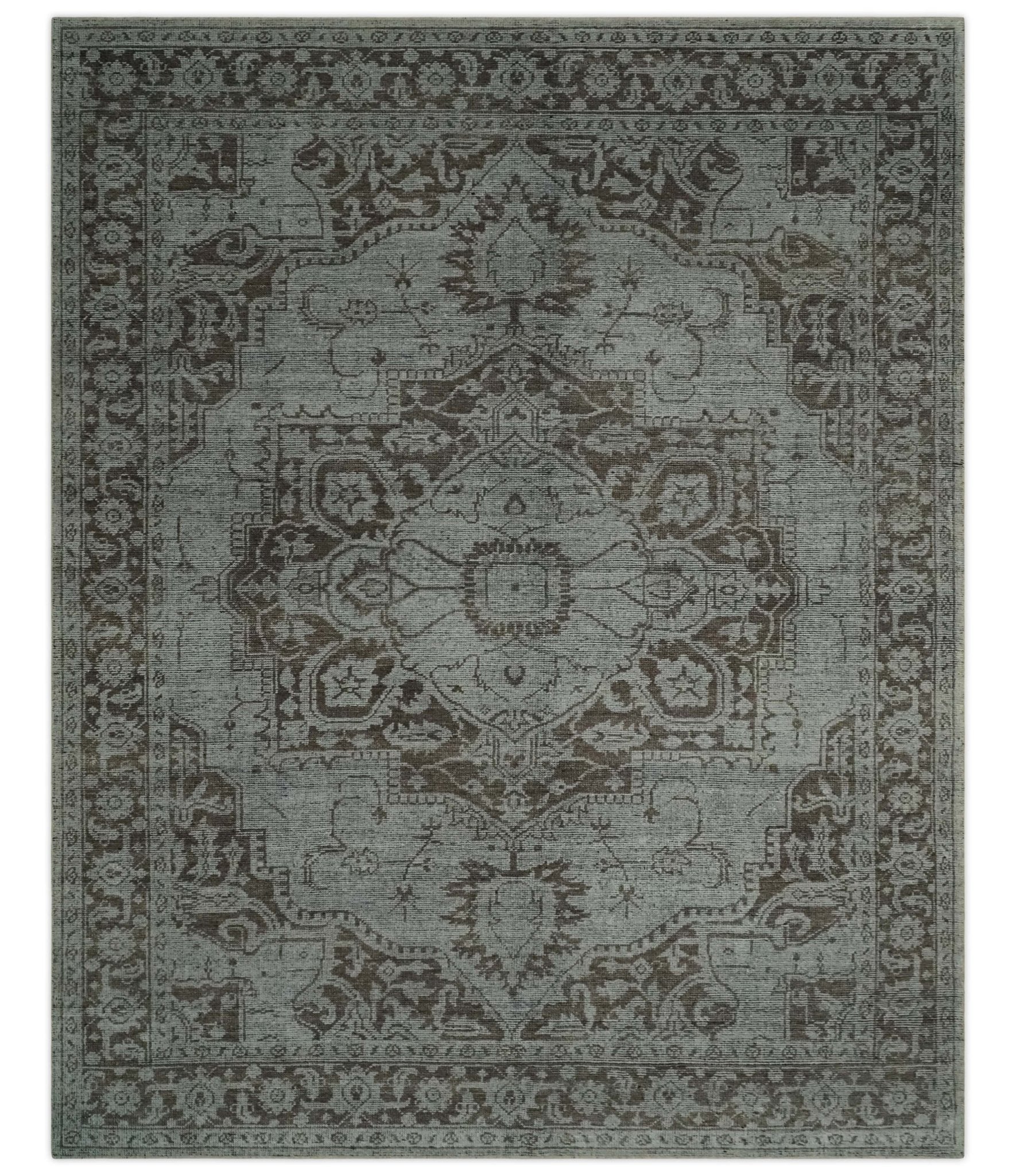 Hand - Knotted Serapi Wool Rug – Silver, Charcoal & Brown (8x10) - MyTuftedRugs.com
