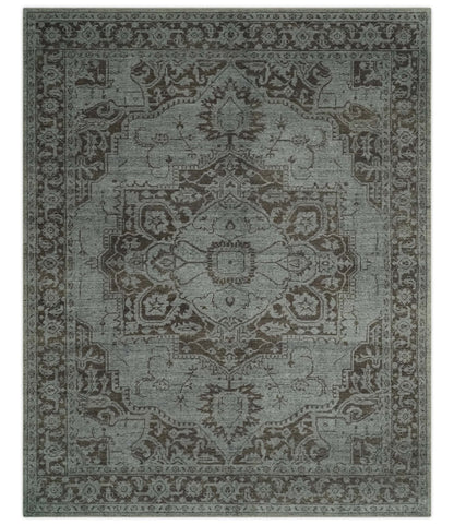 Hand - Knotted Serapi Wool Rug – Silver, Charcoal & Brown (8x10) - MyTuftedRugs.com