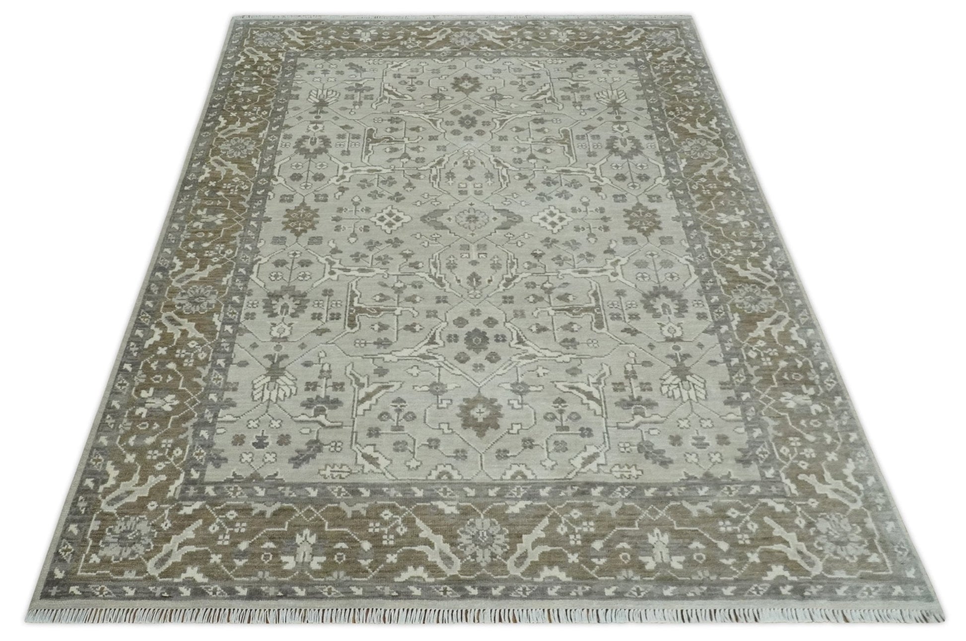 Hand - Knotted Silver & Olive Oushak Rug | Wool | Made - to - Order 30–45 Days - MyTuftedRugs.com