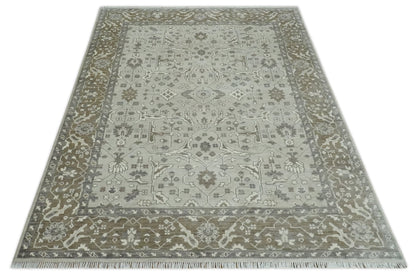 Hand - Knotted Silver & Olive Oushak Rug | Wool | Made - to - Order 30–45 Days - MyTuftedRugs.com