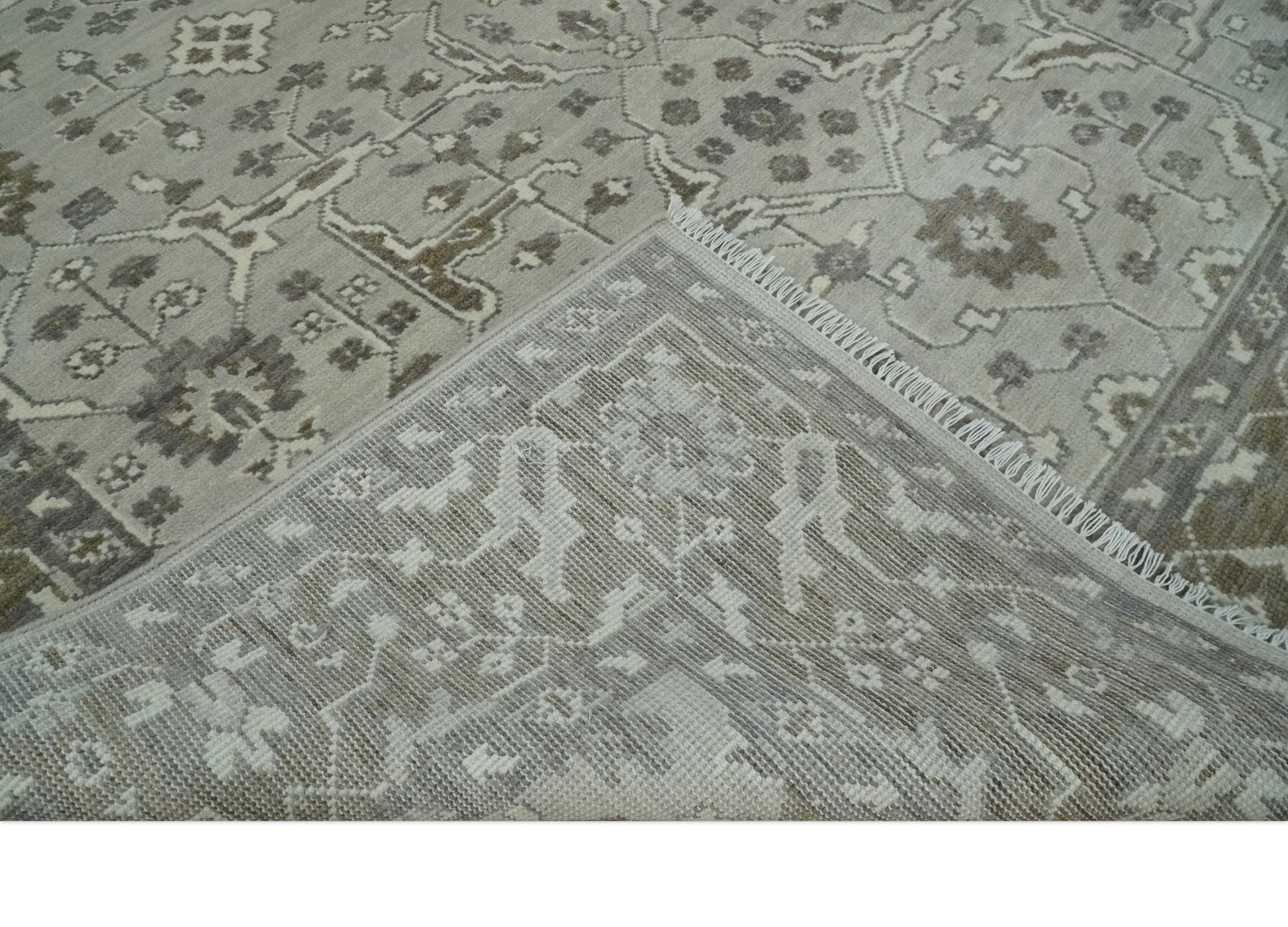 Hand - Knotted Silver & Olive Oushak Rug | Wool | Made - to - Order 30–45 Days - MyTuftedRugs.com