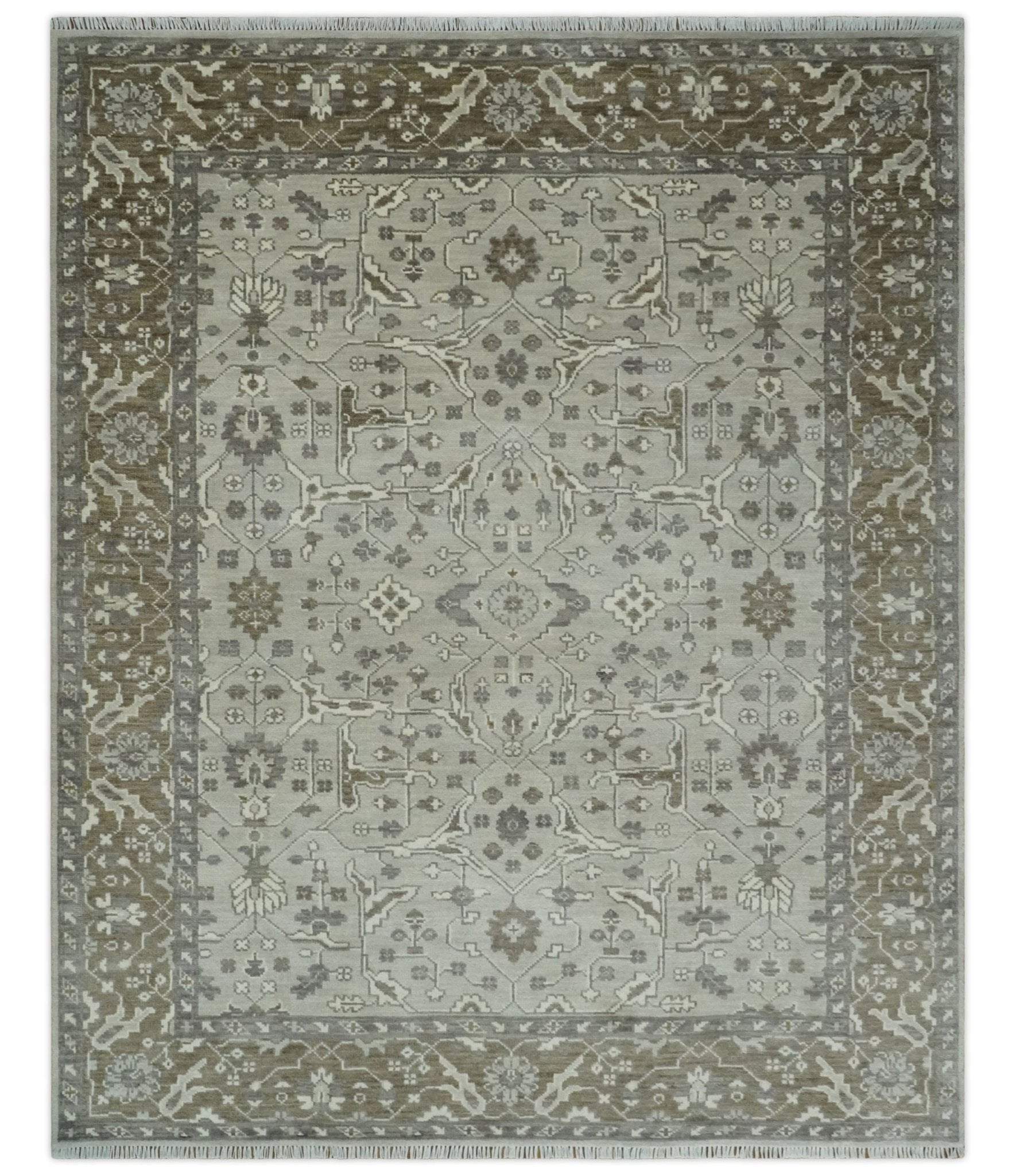 Hand - Knotted Silver & Olive Oushak Rug | Wool | Made - to - Order 30–45 Days - MyTuftedRugs.com
