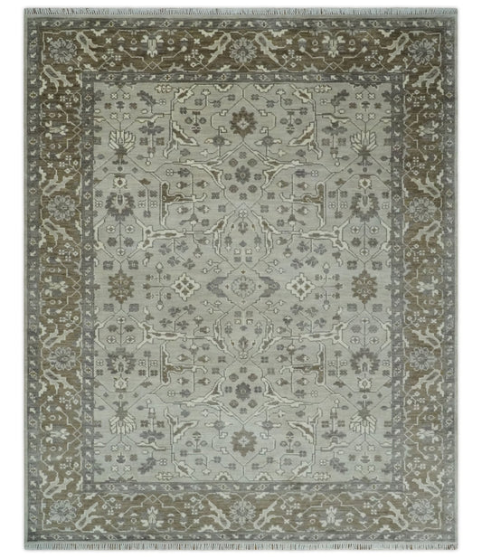 Hand - Knotted Silver & Olive Oushak Rug | Wool | Made - to - Order 30–45 Days - MyTuftedRugs.com