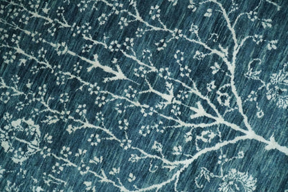 Hand - Knotted Vintage Wool Runner Rug White and Blue Traditional Design 2x10 - MyTuftedRugs.com