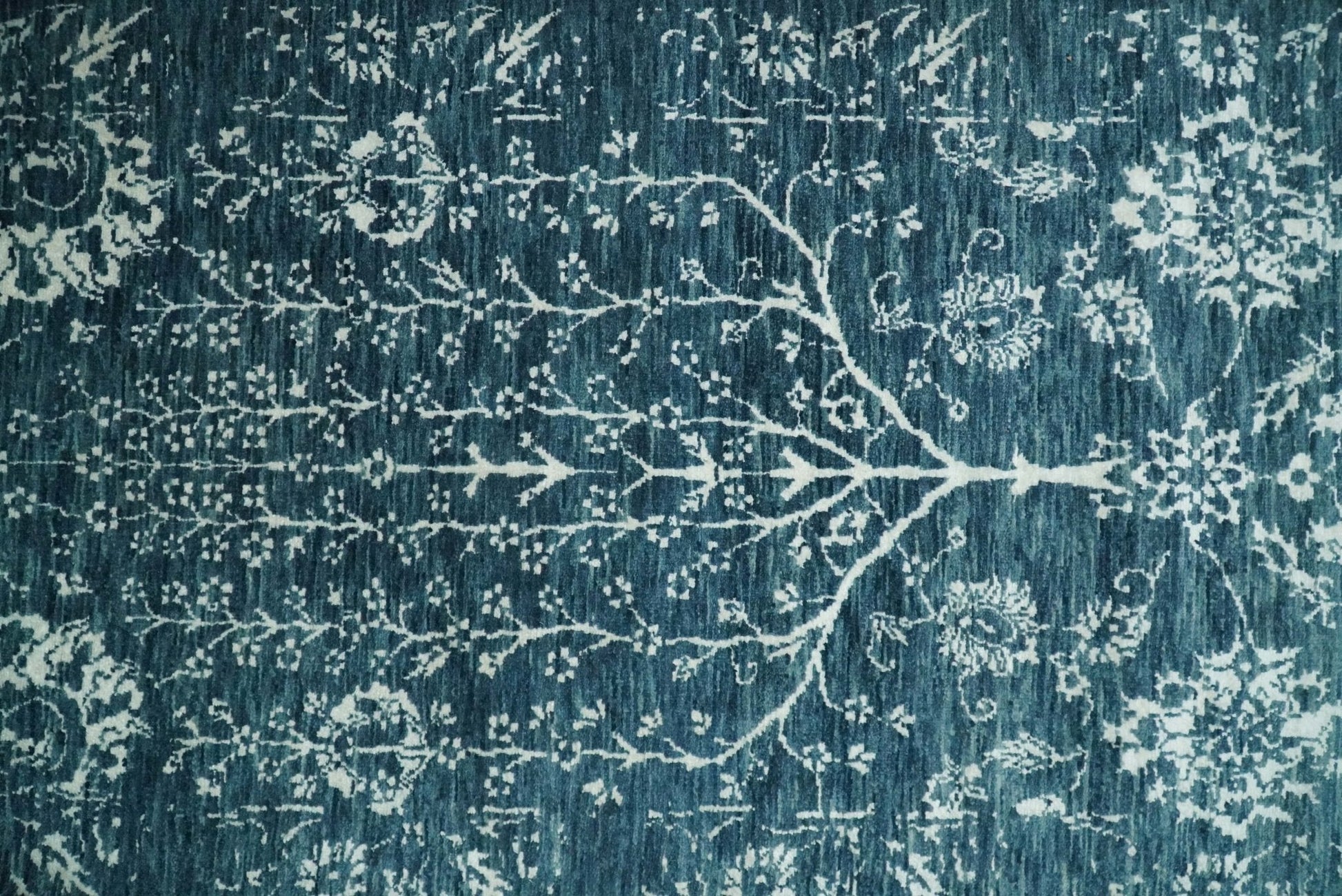 Hand - Knotted Vintage Wool Runner Rug White and Blue Traditional Design 2x10 - MyTuftedRugs.com