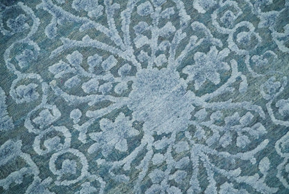 Hand - Knotted Wool and Bamboo Silk Rug Blue Hand Carved High Low Texture 8x10 - MyTuftedRugs.com