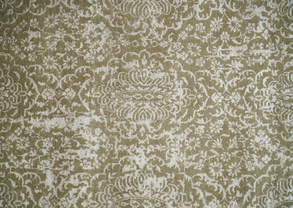 Hand - Knotted Wool and Bamboo Silk Rug Olive and Silver Traditional Design 4x6 - MyTuftedRugs.com