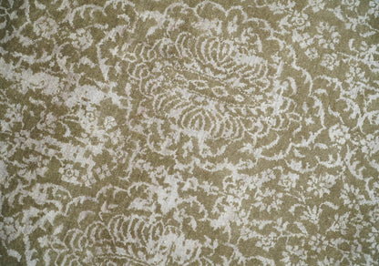 Hand - Knotted Wool and Bamboo Silk Rug Olive and Silver Traditional Design 4x6 - MyTuftedRugs.com
