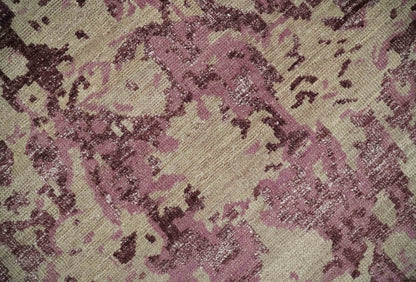 Hand - Knotted Wool Area Rug Camel and Purple Abstract Design 8x10 - MyTuftedRugs.com