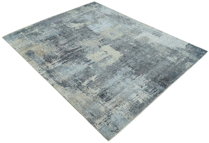 Hand - Knotted Wool & Bamboo Silk Rug 7'10" x 9'8" – Charcoal, Beige & Gray - MyTuftedRugs.com