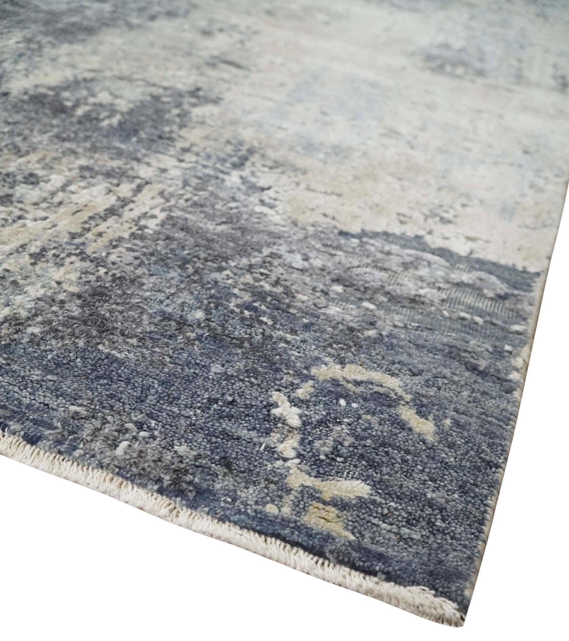 Hand - Knotted Wool & Bamboo Silk Rug 7'10" x 9'8" – Charcoal, Beige & Gray - MyTuftedRugs.com