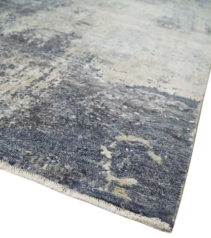 Hand - Knotted Wool & Bamboo Silk Rug 7'10" x 9'8" – Charcoal, Beige & Gray - MyTuftedRugs.com
