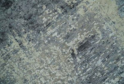 Hand - Knotted Wool & Bamboo Silk Rug 7'10" x 9'8" – Charcoal, Beige & Gray - MyTuftedRugs.com